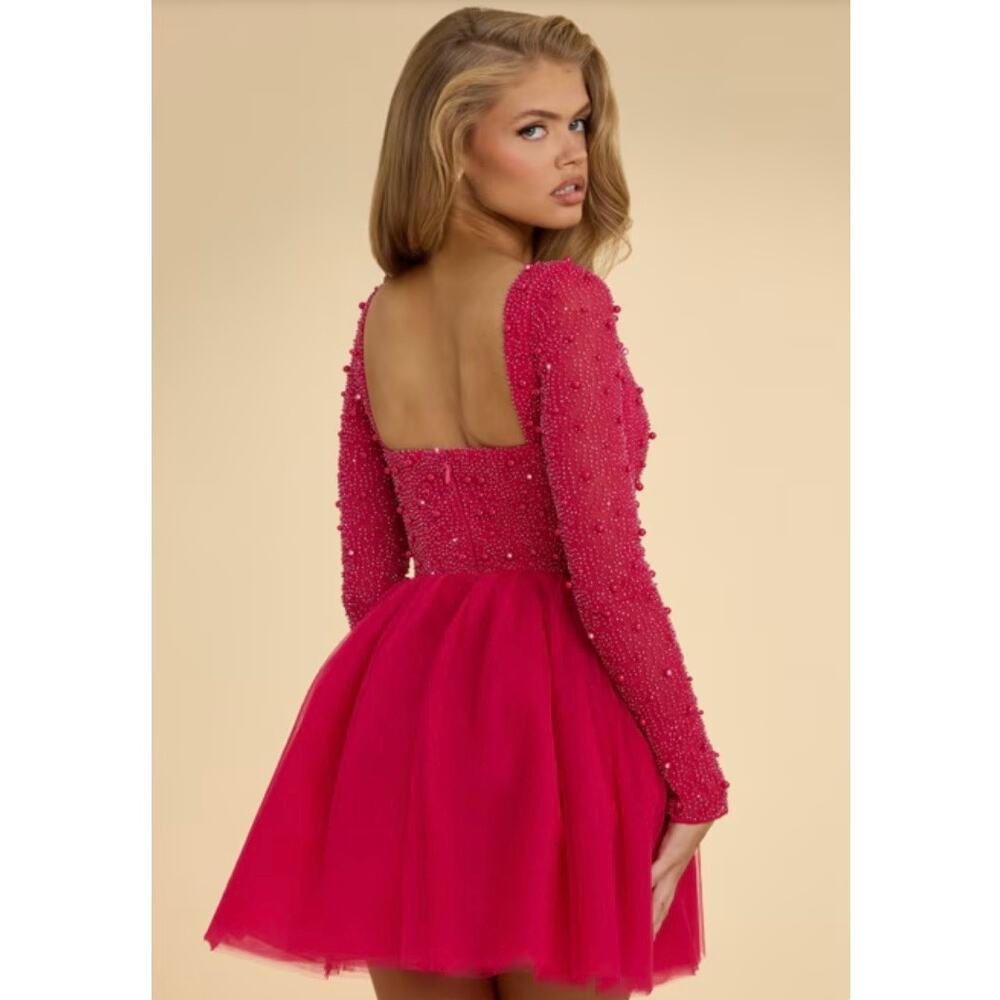 Oh Polly Plunge Neck Tulle Mini Dress in Hot Pink Size 8 New - Picture 2 of 8